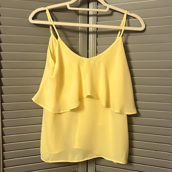 Design Lab Crepe Spaghetti Strap Cami, Ruffle Front & V-Back, Pale yellow, Sz S - Picture 1 of 13
